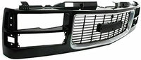Front Grille Primed Shell And Cross Bar Insert With Chrome Opening Molding Direct Replacement Compatible With 1994-2000 GMC C/K-Series / 1994-1999 Suburban GM1200392 12388709