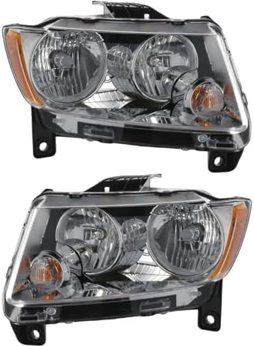Set Of 2 Front Headlight Assembly Halogen Right Passenger & Left Driver Side Direct Replacement Compatible With 2011-2013 Jeep Grand Cherokee CH2503224 CH2502224 55079378AF 55079379AF