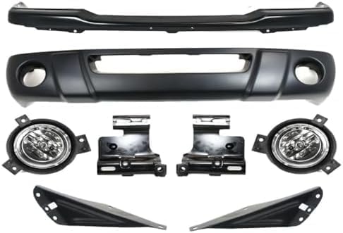 Front Bumper + Lower Valance + Bracket Set + Fog Lights Right Passenger & Left Driver Side Direct Replacement Compatible With 2001-2003 Ford Ranger FO1002380 FO1095189 FO1066143