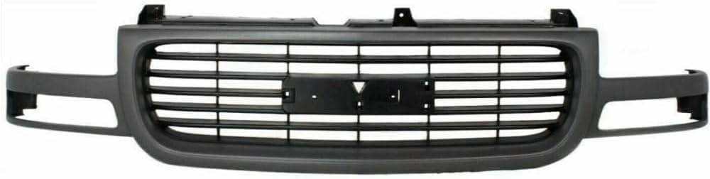 AUTOS PARTS PLUS Front Bumper Chrome + Grille + Upper Cover + Lower Valance Primed + Outer Brace Brackets Direct Replacement Compatible With 1999-2002 GMC Sierra / 2000-2006 Yukon 1500 2500