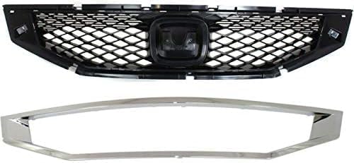 Front Grille Insert Primed With Chrome Molding Plastic Direct Replacement Compatible With 2008-2010 Honda Accord HO1200192 HO1210123 71121TE0A01 71122TE0A01