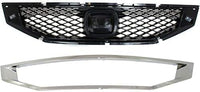 Front Grille Insert Primed With Chrome Molding Plastic Direct Replacement Compatible With 2008-2010 Honda Accord HO1200192 HO1210123 71121TE0A01 71122TE0A01