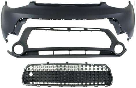 Front Bumper Grille Textured Gray + Upper & Lower Cover Direct Replacement Compatible With 2014-2016 Kia Soul KI1014100 KI1015104 KI1036119 86511B2000 86512B2000 86561B2000