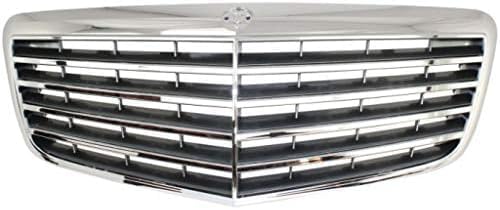Front Grille Assembly Chrome Shell With Painted Gray Insert Plastic Direct Replacement Compatible With 2007-2009 Mercedes Benz E-Class MB1200147 21188017837246