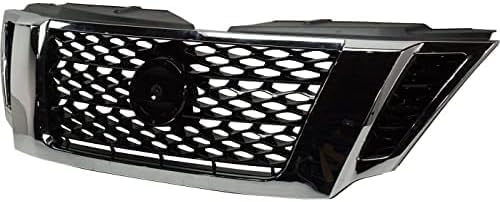 Front Grille Primed Plastic With Chrome Frame Direct Replacement Compatible With 2017-2020 Nissan Armada NI1200286 623105ZW0A