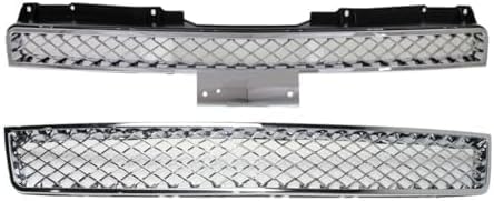 ont Upper & Lower Grilles Chrome Plastic Direct Replacement Compatible With 2007-2013 Chevrolet Avalanche / 2007-2014 Tahoe GM1200590 GM1200609 22830012 15944326