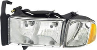 Set Of 2 Front Head Lamp Halogen With Corner Light Left Driver & Right Passenger Side Direct Replacement Compatible With 1999-2002 Dodge Ram 1500 2500 3500 55077025AC 55077025AG