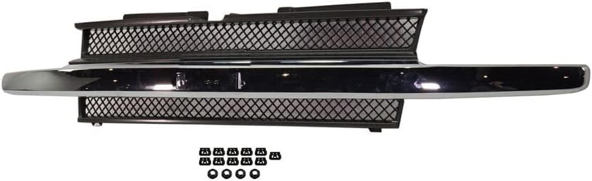 Front Grille Painted Black Shell And Insert With Chrome Center Bar Direct Replacement Compatible With 2002-2009 Chevrolet Trailblazer GM1200477 10358128