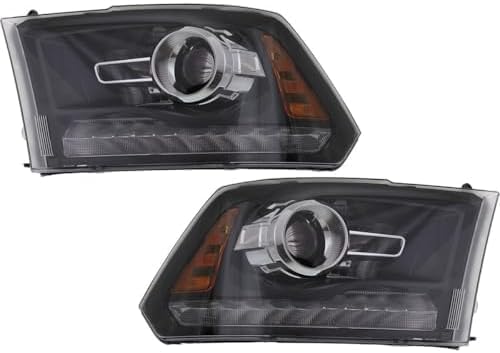 Set Of 2 Front Headlight Assembly With Black Interior Right Passenger & Left Driver Side Direct Replacement Compatible With 2014-2015 Ram 1500 2500 3500 CH2503245 CH2502245 68093220AB