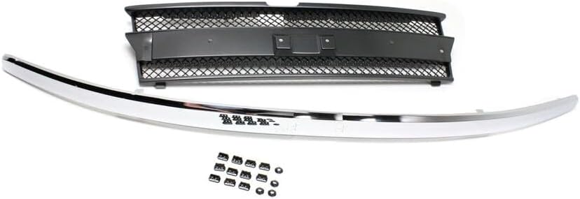 Front Grille Painted Black Shell And Insert With Chrome Center Bar Direct Replacement Compatible With 2002-2009 Chevrolet Trailblazer GM1200477 10358128