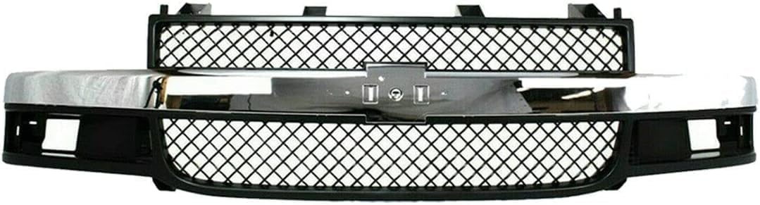 Front Bumper Face Bar Chrome + Grille + Upper Cover + Lower Valance Textured Direct Replacement Compatible With 2003-2014 Chevrolet Express/GMC Savana 1500/2003-2017 2500 3500