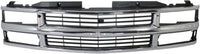 Front Grill Chrome Shell And Insert + Headlights + Signal Lamps Left Driver & Right Passenger Side Direct Replacement Compatible With 1994-2000 Chevrolet C/K Series GM1200238