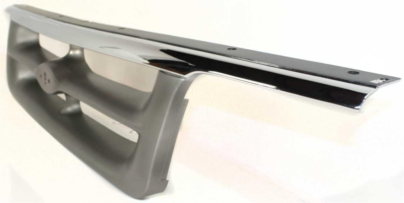 Front Grille Chrome Shell With Painted Silver Gray Insert Plastic Direct Replacement Compatible With 1995-1997 Ford Ranger FO1200317 F57Z8200KK