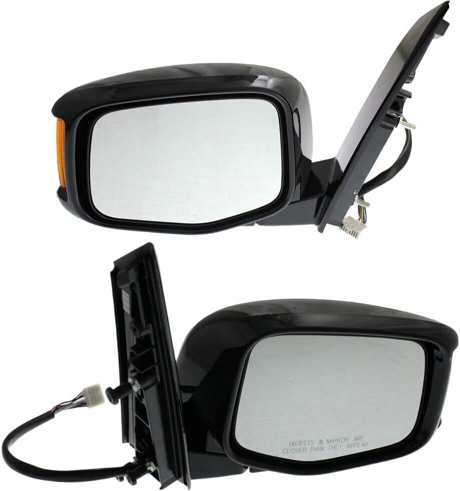 Set Of 2 Front Power Mirror Manual Folding Heated Textured Right Passenger & Left Driver Side Direct Replacement Compatible With 2011-2013 Honda Odyssey HO1320264 HO1321264