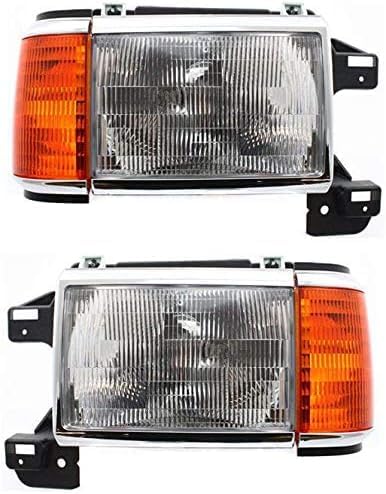 Set Of 2 Front Headlight Assembly With Side Marker Lamps And Chrome Trim Left Driver & Right Passenger Side Direct Replacement Compatible With 1987-1991 Ford F-Series FO2502105
