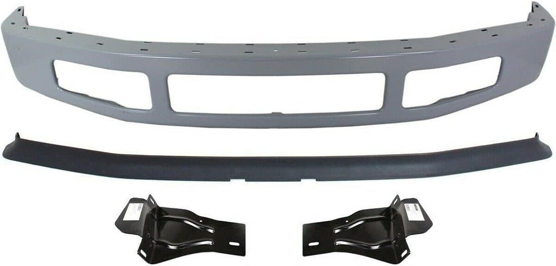 Front Bumper Primed Steel + Upper Molding + Lower Valance Spoiler Textured + Mounting Bracket Left & Right Side Direct Replacement Compatible With 2008-10 Ford F-250 F-350 Super Duty