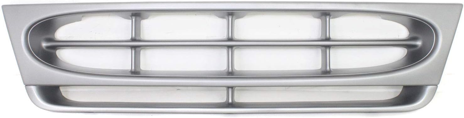 Front Grille Painted Silver Shell And Insert Plastic Direct Replacement Compatible With 1997-2004 Ford E-Series FO1200338 F8UZ8200BAA