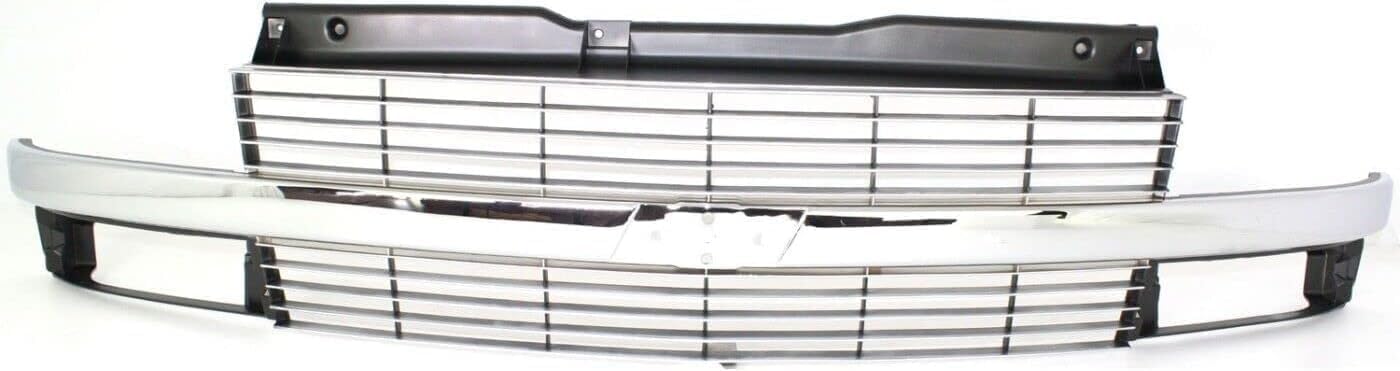 Front Grille Chrome & Silver With Composite Headlight Direct Replacement Compatible With 1996-2005 Chevrolet Astro GM1200371 19130758