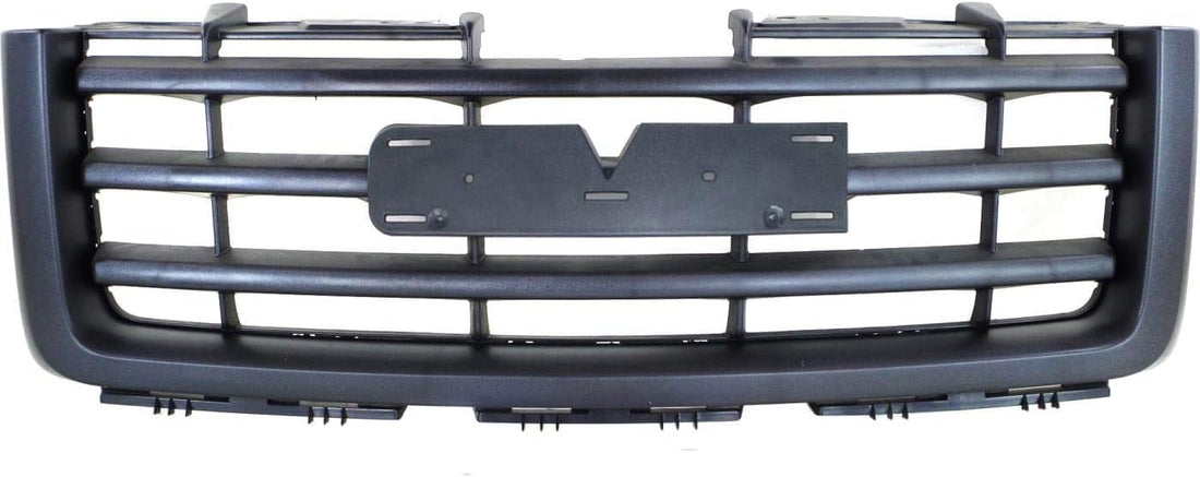 Front Bumper Chrome Steel + Grille + Upper Cover + Lower Valance Air Deflector Textured + Fog Lights Left & Right Side Direct Replacement Compatible With 2007-2013 GMC Sierra 1500
