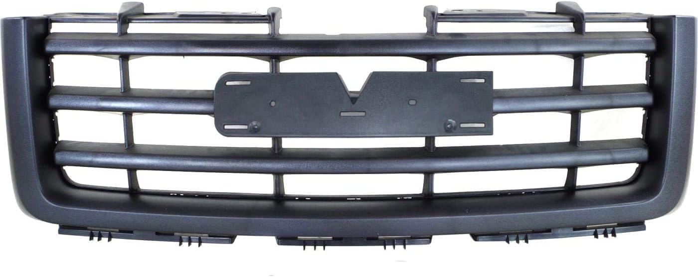 Front Bumper Chrome Steel + Grille + Upper Cover + Lower Valance Air Deflector Textured + Fog Lights Left & Right Side Direct Replacement Compatible With 2007-2013 GMC Sierra 1500