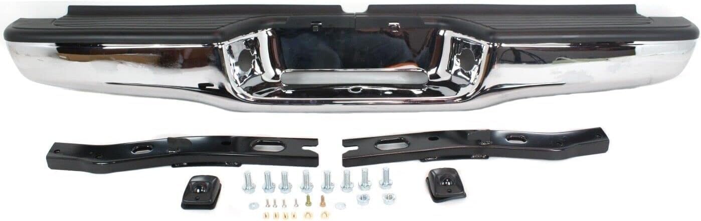 Rear Bumper Chrome Steel With Mounting Brackets Direct Replacement Compatible With 1995-2004 Toyota Tacoma TO1102250 002283598113