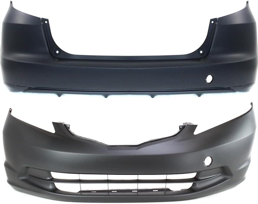 Front & Rear Bumper Cover Primed Plastic Direct Replacement Compatible With 2009-2014 Honda Fit HO1000265 HO1100255 04711TK6A80ZZ 04715TK6A91ZZ