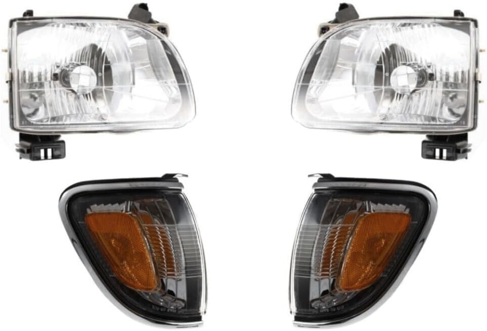 Front Bumper + Grille + Upper + Valance + Reinforcement + Brackets + Headlight + Fillers + Signal & Corner Lamp LH & RH Side Direct Replacement Compatible With 2001-2004 Tacoma 2WD