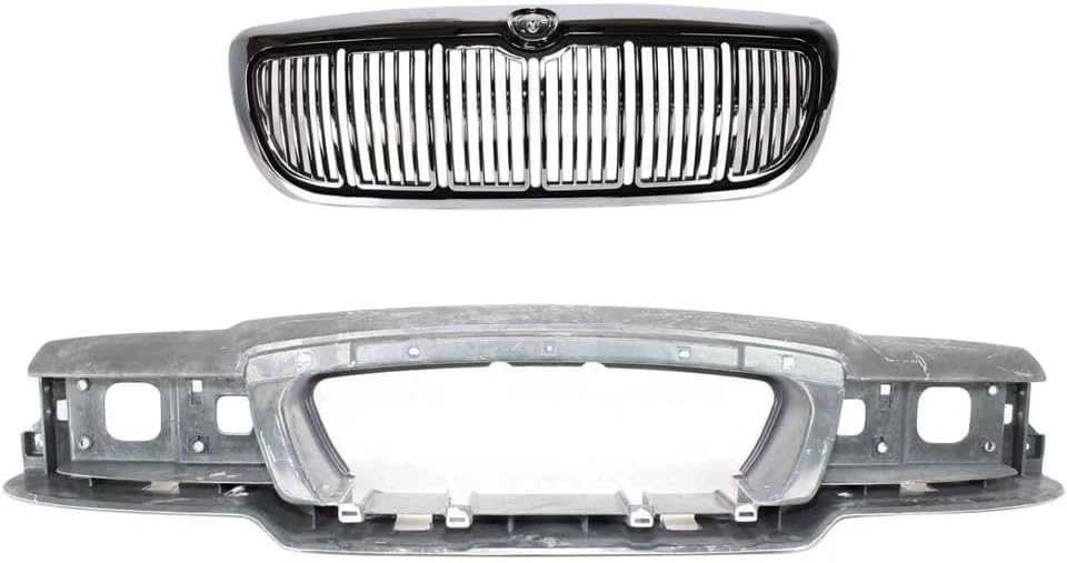 Front Header Panel Thermoplastic And Fiberglass + Grille Chrome Shell & Primed Insert Direct Replacement Compatible With 1998-2002 Mercury Grand Marquis FO1220214 FO1200353