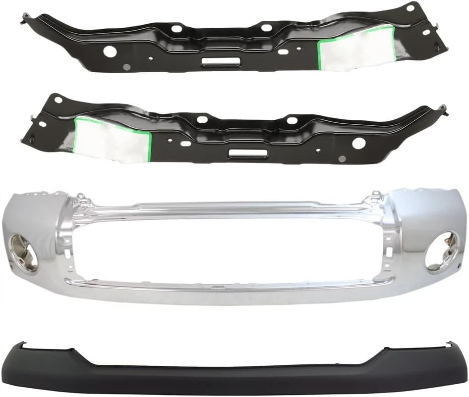 Front Bumper Steel Chrome With Park Assist Sensor Holes + Upper Cover Primed + Outer Retainers Left & Right Side Direct Replacement Compatible With 2007-2013 Toyota Tundra TO1002181