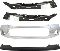 Front Bumper Steel Chrome With Park Assist Sensor Holes + Upper Cover Primed + Outer Retainers Left & Right Side Direct Replacement Compatible With 2007-2013 Toyota Tundra TO1002181