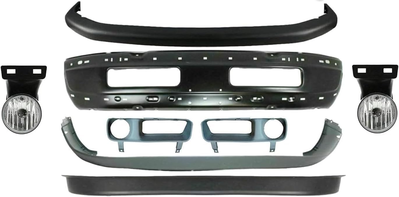 Front Bumper Primed Steel + Upper + Lower Cover + Valance + Fog Light + Bezel Cover Left & Right Side Direct Replacement Compatible with 1994-2001 Dodge Ram 1500/1994-02 Ram 2500 3500