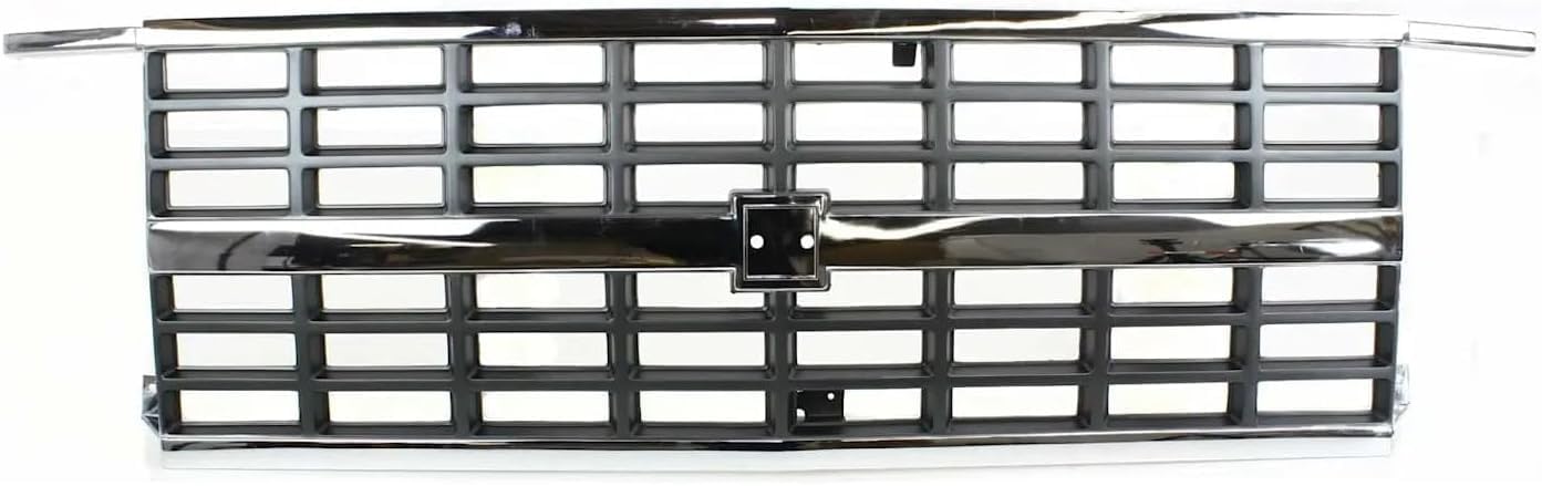 Front Grille Assembly Chrome Shell And Painted Gray Insert Plastic Direct Replacement Compatible With 1992-1996 Chevrolet G-Series Van GM1200241