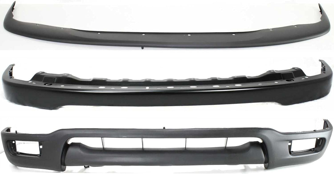 Front Bumper Primed Steel + Upper Filler + Lower Valance + Brackets & Retainer Center + Left Driver & Right Passenger Side Direct Replacement Compatible With 2001-2004 Toyota Tacoma