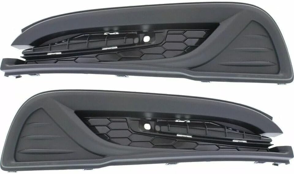 Front Bumper Lower Grille + Molding Chrome + Fog Light Covers Textured Right Passenger & Left Driver Side Direct Replacement Compatible With 2013-2015 Honda Civic HO1044102 HO1036113
