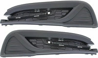 Front Bumper Lower Grille + Molding Chrome + Fog Light Covers Textured Right Passenger & Left Driver Side Direct Replacement Compatible With 2013-2015 Honda Civic HO1044102 HO1036113