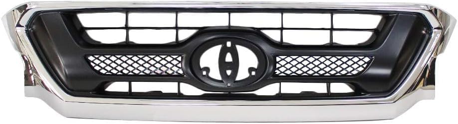 Front Grille Assembly Chrome Shell With Primed Insert Plastic Direct Replacement Compatible With 2012-2015 Toyota Tacoma TO1200351 5310004491