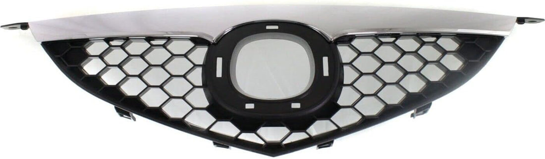 Front Bumper Upper Grille Textured Gray Shell And Insert With Chrome Bar Direct Replacement Compatible With 2007-2009 Mazda 3 MA1200186 BR5H50710C