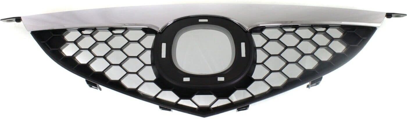Front Bumper Upper Grille Textured Gray Shell And Insert With Chrome Bar Direct Replacement Compatible With 2007-2009 Mazda 3 MA1200186 BR5H50710C