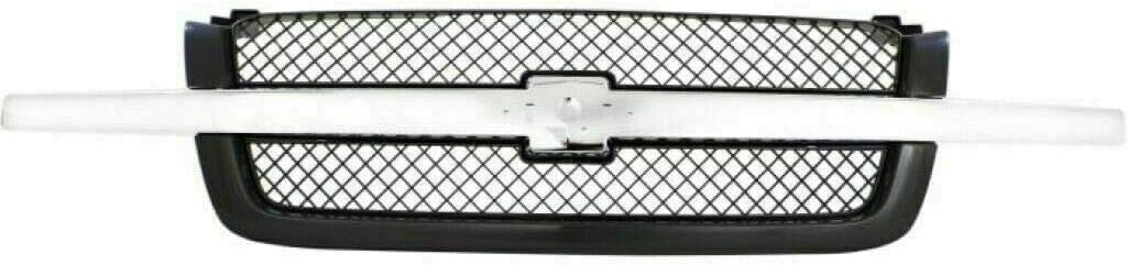 Front Bumper Chrome + Grille + Upper Cover + Lower Valance Textured + Brackets + Headlights + Fog Lamps Left & Right Direct Replacement Compatible With 2003-2006 Chevy Silverado 1500