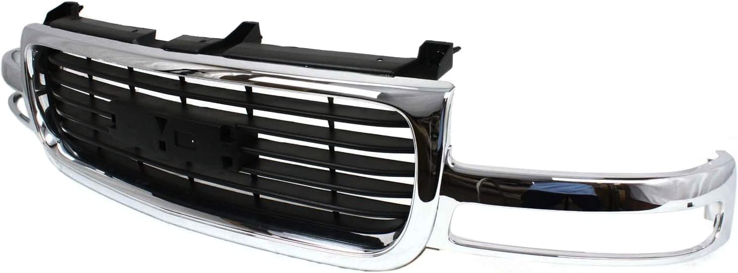 Front Grille Chrome Shell/Painted Black Insert Direct Replacement Compatible With 1999-2002 GMC Sierra 1500 2500/2000-2006 Yukon GM1200430 19130787