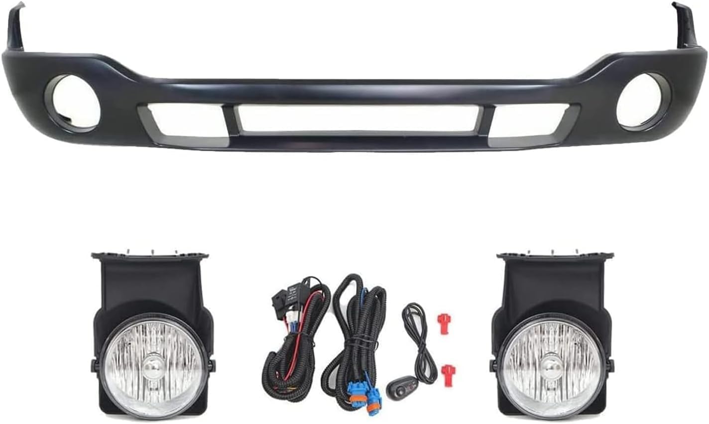 AUTOS PARTS PLUS Front Bumper Lower Valance Primed + Fog Light With Harness & Switch Left Driver & Right Passenger Side Direct Replacement Compatible With 2003-2006 GMC Sierra 1500 2500HD GM1000684