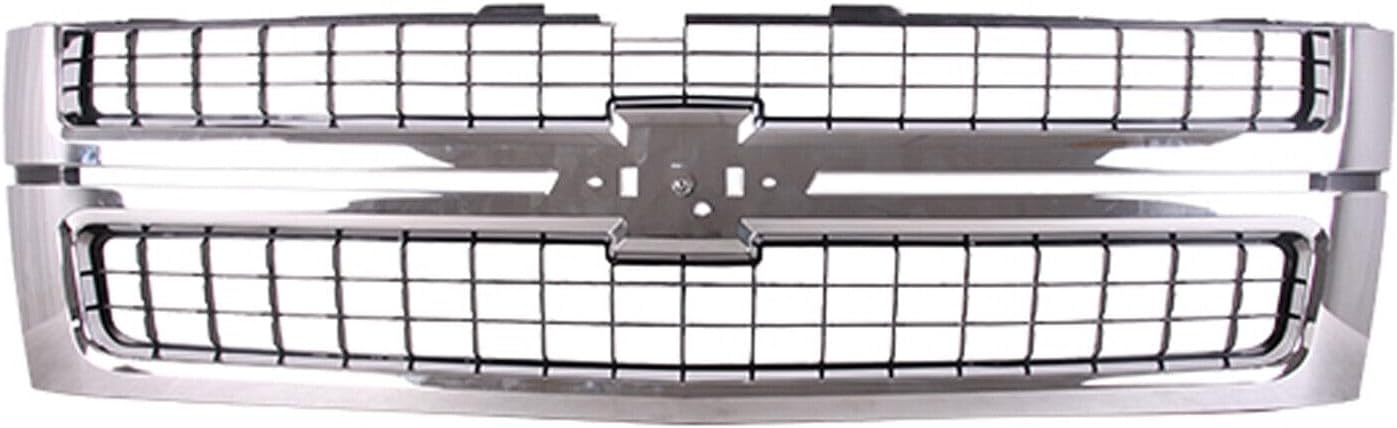 Front Grille Chrome Shell & Insert + Hood Molding Direct Replacement Compatible With 2007-2010 Chevrolet Silverado 2500/3500 HD GM1200608 GM1235112 25825521 15911579