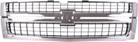 Front Grille Chrome Shell & Insert + Hood Molding Direct Replacement Compatible With 2007-2010 Chevrolet Silverado 2500/3500 HD GM1200608 GM1235112 25825521 15911579