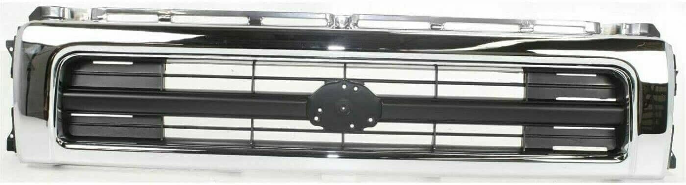 Front Grille Chrome Shell Black Insert + Lower Valance Primed + Head Light Door Bezel Left Driver & Right Passenger Side Direct Replacement Compatible With 1992-1995 Toyota Pickup