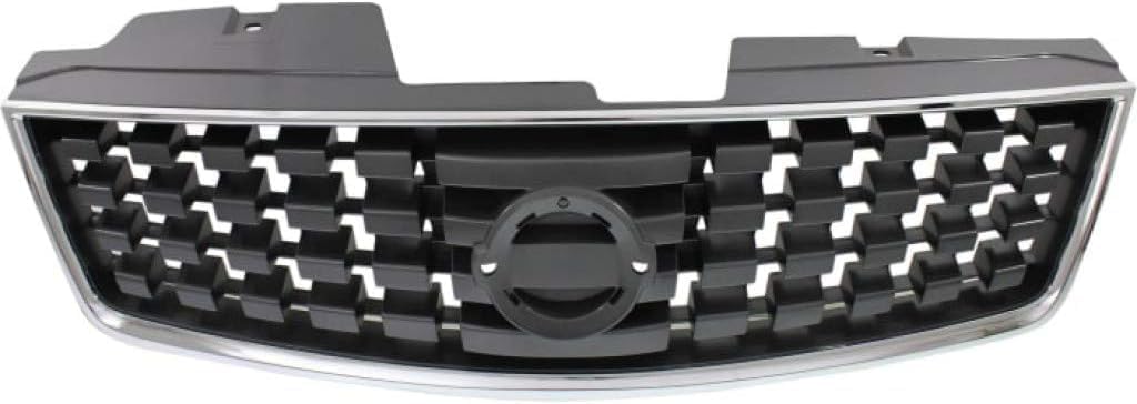 Front Grille Chrome Shell With Painted Dark Silver Black Insert Plastic Direct Replacement Compatible With 2008-2009 Nissan Sentra NI1200248 62070ZE90A