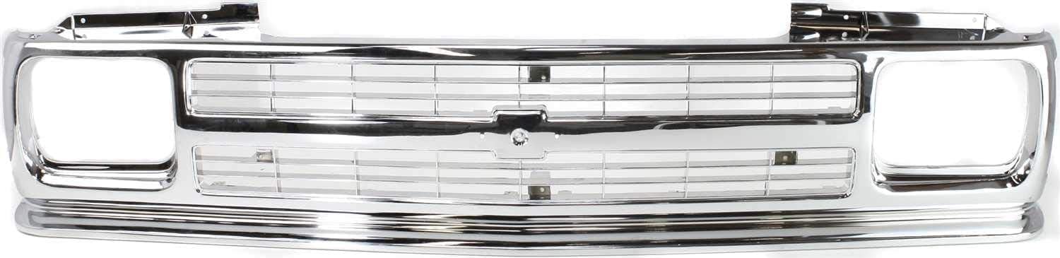 Front Grille Assembly Chrome With Headlight Holes And Emblem Provision Direct Replacement Compatible With 1991-1994 Chevrolet S10 Blazer / 1991-1993 S10-Pickup GM1200491 15675049-PFM