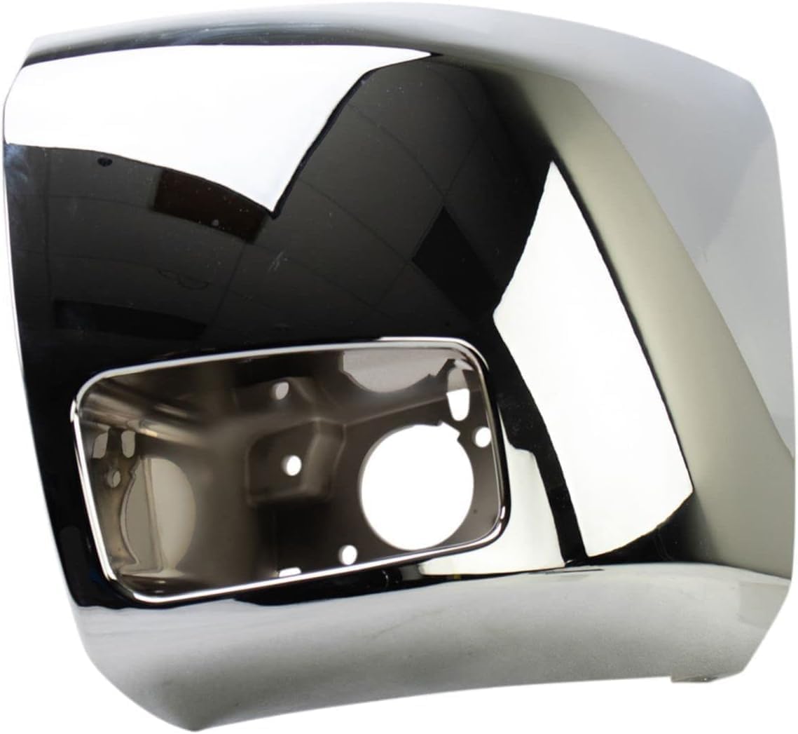Front Bumper End Cap Chrome Plastic Left Driver Side With Fog Light Holes Direct Replacement Compatible With 2007-2013 Chevrolet Silverado 1500 GM1004156 20985757