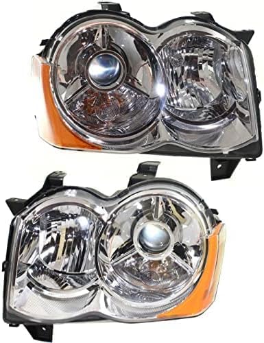 Set Of 2 Front Head Light Lens And Housing Right Passenger & Left Driver Side Direct Replacement Compatible With 2008-2010 Jeep Grand Cherokee CH2518129 CH2519129 55157485AG