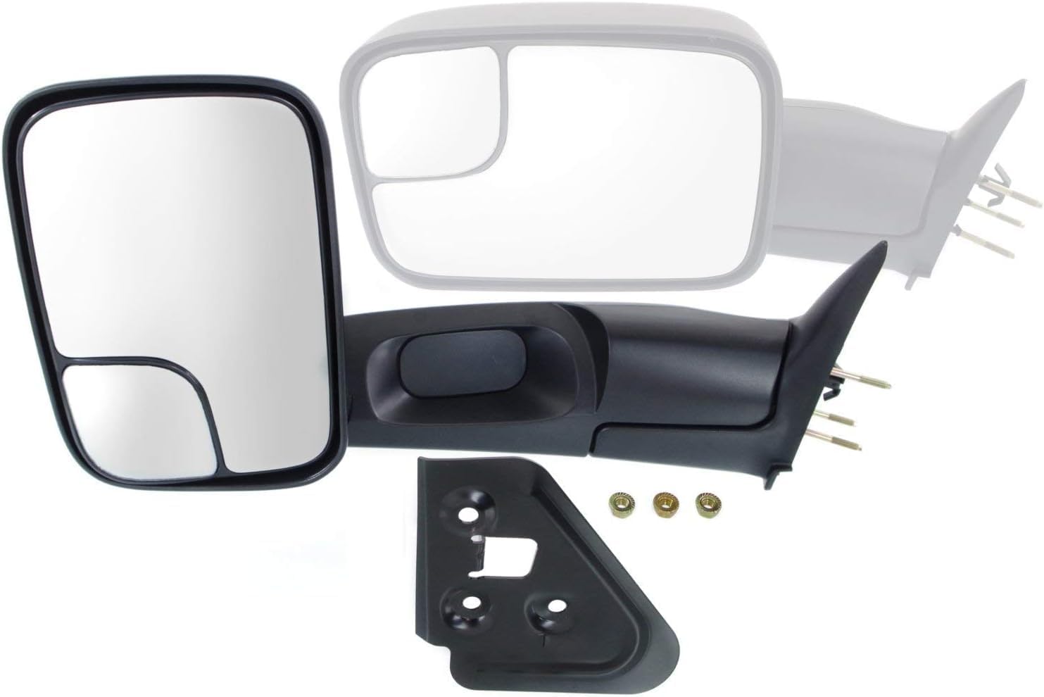 Set OF 2 Front Towing Mirror Manual Adjust Non-Heated Textured Left Driver And Right Passenger Side Direct Replacement Compatible With 1994-2001 Dodge Ram 1500/1994-2002 2500 3500