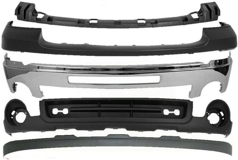 Front Bumper Chrome Steel + Upper Cover Primed + Bracket + Lower Valance + Extension Textured Direct Replacement Compatible With GMC Sierra 1500 2007-13 GM1015100 GM1092211 GM1014102